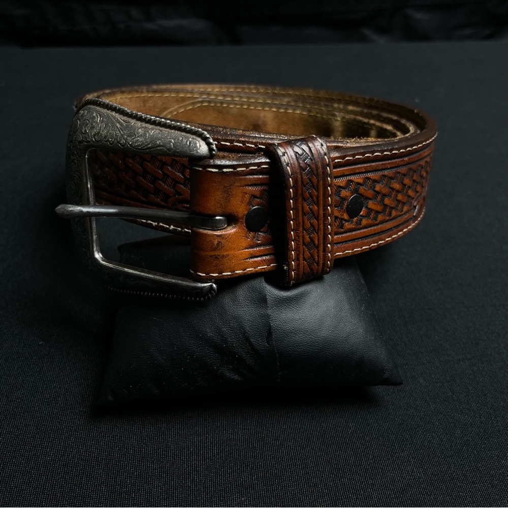 Justin Boots Woven Brown Leather Belt